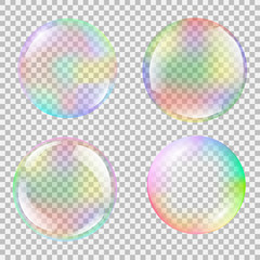 Fototapeta na wymiar Realistic soap bubble set with rainbow reflection