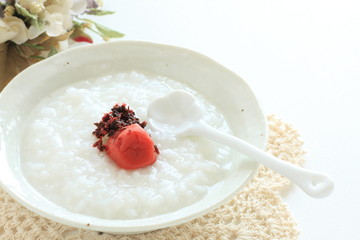 Japanese food, Umeboshi plum pickled on rice porridge