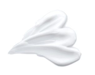 Sample of natural body cream on white background