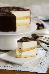 birds milk cake, ptichye moloko - soft chocolate-covered cake filled with soft meringue or milk soufflé