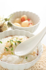 chinese food, rice porridge and soy sauce