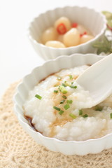 chinese food, rice porridge and soy sauce