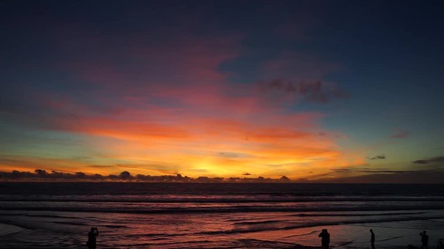 Amazing colorful sunset at Kuta beach, Bali