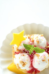 Fancy Homemade ice cream with decoration sugar