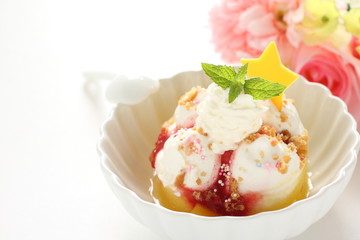 Fancy Homemade ice cream with decoration sugar