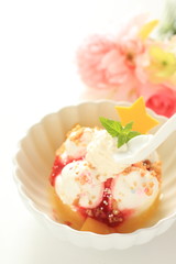 Fancy Homemade ice cream with decoration sugar