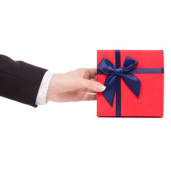 The gift box in hand woman jacket present