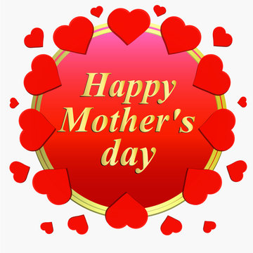 Happy Mothers's day greeting card. Brightly Colorful illustration. Typography design for greeting cards and poster with red hearts. Template for Mother's day celebration.