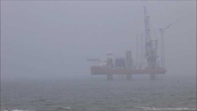 The first of 11 turbines in its European Offshore Wind Deployment Centre (EOWDC) had been put in place. Balmedie, Aberdeenshire, Scotland, UK. April 10th 2018.