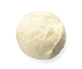 Fototapeta na wymiar Ball of tasty vanilla ice cream on white background