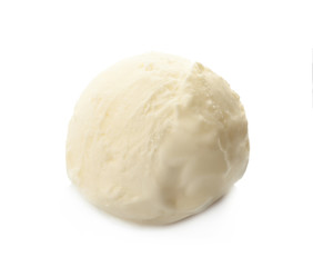Ball of tasty vanilla ice cream on white background