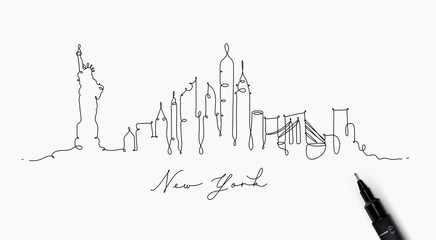 Naklejka premium Sylwetka linii pióra w Nowym Jorku