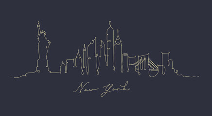 Pen line silhouette new york dark blue