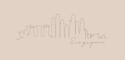 Fototapeta premium Sylwetka linii pióra singapur beż