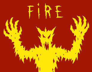 Fiery demon silhouette draws hands. Vector illustration