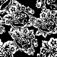 seamless monochrome pattern of flowers for greeting cards, background, price tags