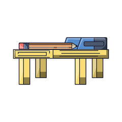 table with pencil and book icon over white background, colorful design.  vector illustration
