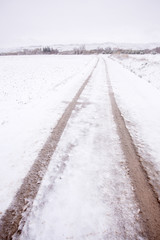 Snowy landscape in Zaragoza countryside Spain