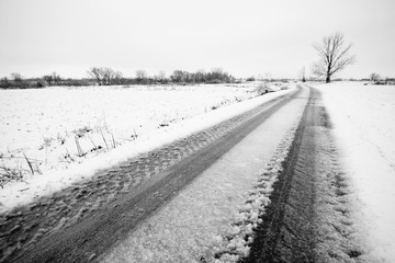 Snowy landscape in Zaragoza countryside Spain