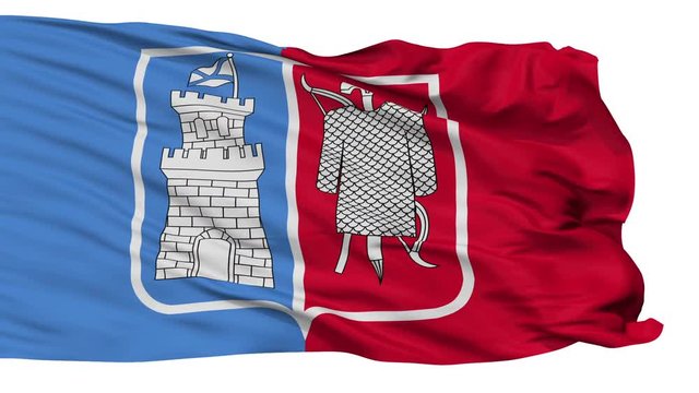 Rostov na Donu flag, city of Russia, realistic animation isolated on white seamless loop - 10 seconds long (alpha channel is included)