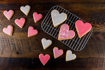 Heart Shaped Cookies On Cooling Rack and Table