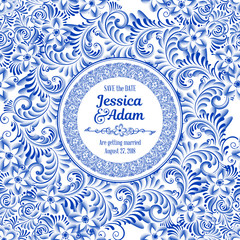 Invitation card in Russian painting style gzhel