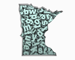 Minnesota MN Letters Map Education Reading Writing Schools 3d Illustration