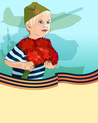 The Victory day background with boy and carnations