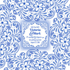 Invitation card in Russian painting style gzhel