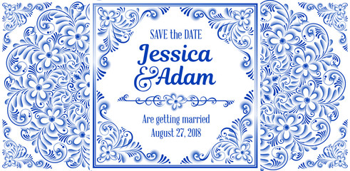 Invitation card in Russian painting style gzhel