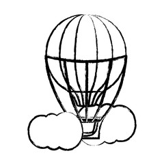 sketch of hot air balloon at the sky with clouds over white background, vector illustration
