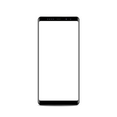 New version of black slim smartphone similar to with blank white screen. Realistic vector illustration.
