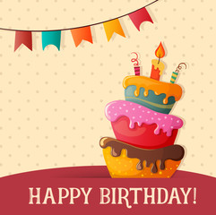 Birthday cake vector card with cake