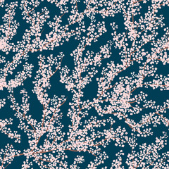 Fototapety  Tło wzór z drzewa sakura. Piękne japońskie tło z różowym kwiatem sakury na ciemnoniebieskim tle - japońska wiśnia.Ilustracja wektorowa