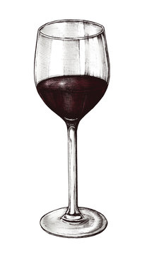 Hand drawn red wine glass