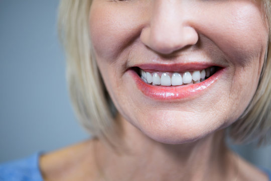 Close-up of woman's white teeth