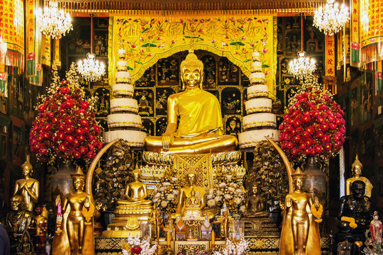 Buddha statue at the temple in Ayutthaya, Thailand.