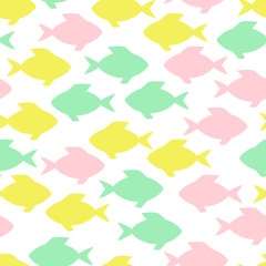 Vector simple seamless pattern. Color fishes. Simple decor for s