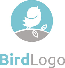 Cute Baby Canary Bird Tweet Singing on Tree Branch Leaf Simple Silhouette logo design