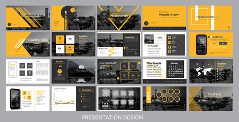 Foto op Plexiglas presentation template for promotion, advertising, flyer, brochure, product, report, banner, business, modern style on black and yellow color background. vector illustration © artdee2554