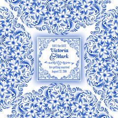 Invitation card in Russian painting style gzhel