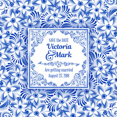 Invitation card in Russian painting style gzhel