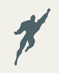 Bodybuilder silhouette. Muscular man flying. Super hero sketch
