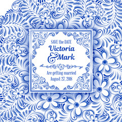 Invitation card in Russian painting style gzhel
