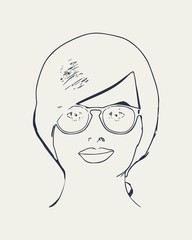Face front view. Elegant outline silhouette of a woman spectacles