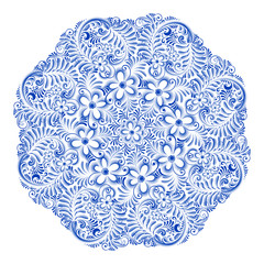 Isolated blue round floral gzhel decoration