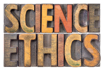 science ethics word abstract in wood type