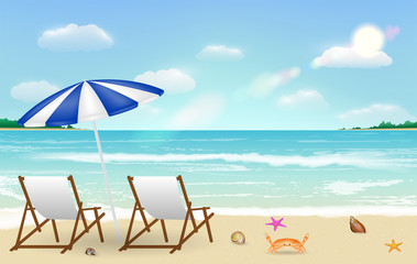 real relax chair on sea sand beach background