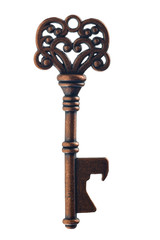 Ornate Brass Skeleton Key On White Background