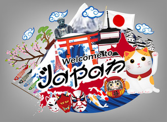 welcome to japan logo with japan object & landmark